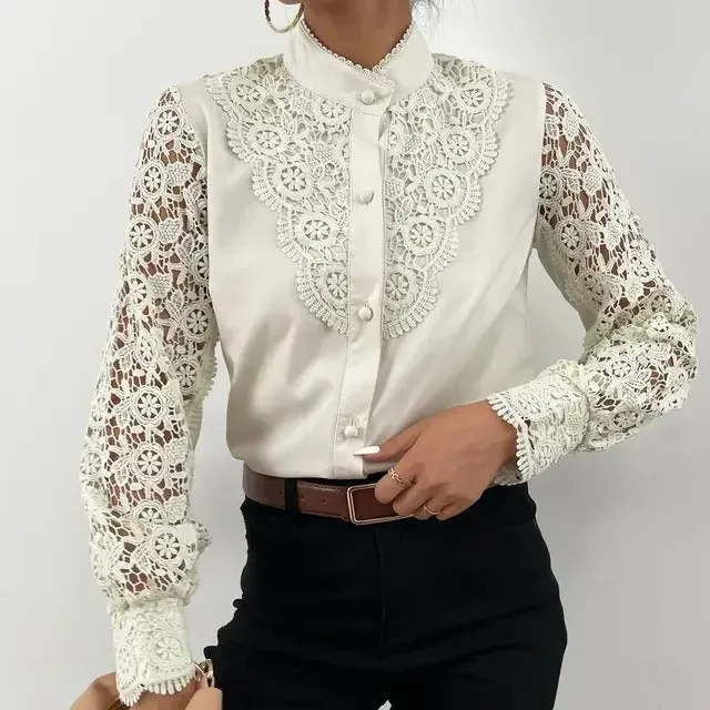 Elara - Elegant Long-Sleeve V-Neck Blouse for Women