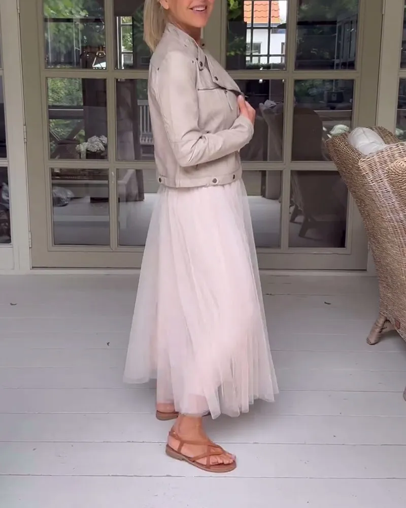 Elastic waist elegant solid color skirt