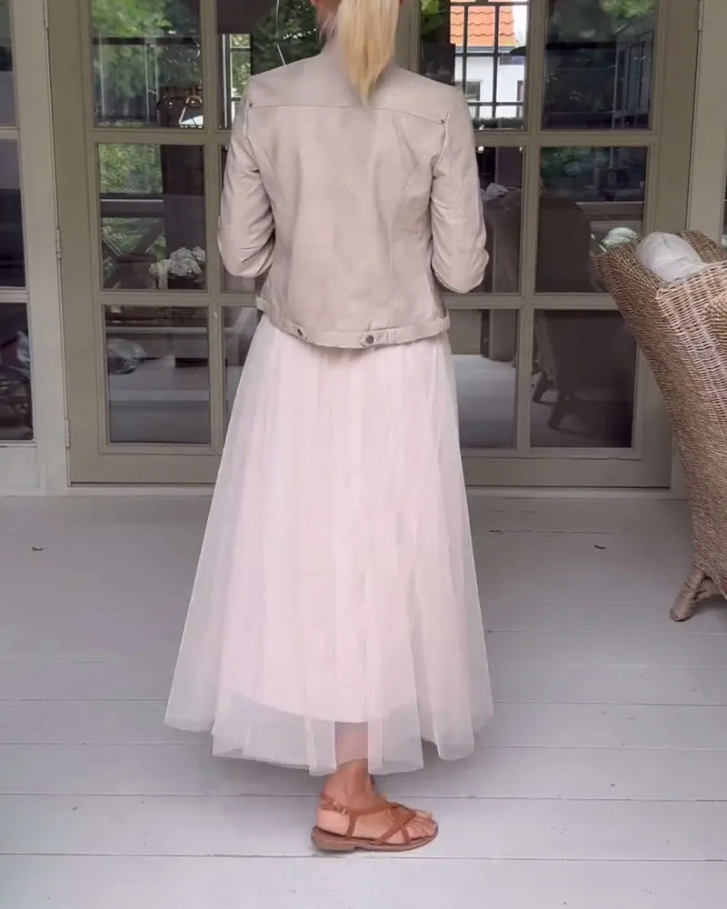 Elastic waist elegant solid color skirt