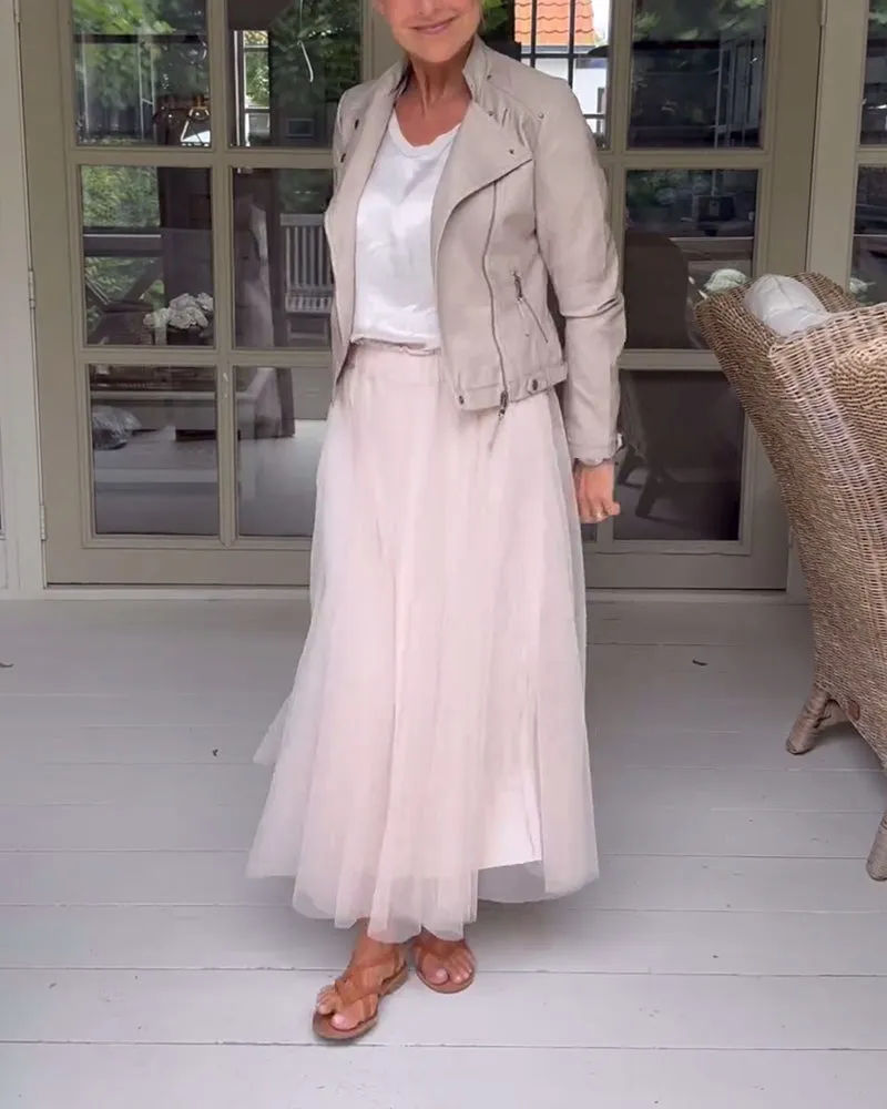 Elastic waist elegant solid color skirt