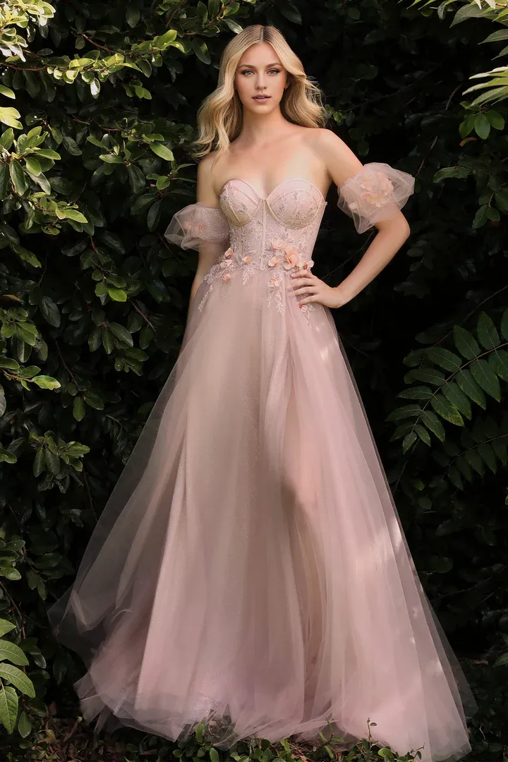 Elegant Formal Women's Dresses 3D Floral Strapless Slit Dresses Gowns Evening Dresses