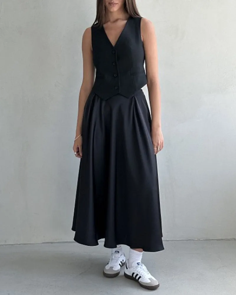 Elegant High Waist Satin Long Skirts