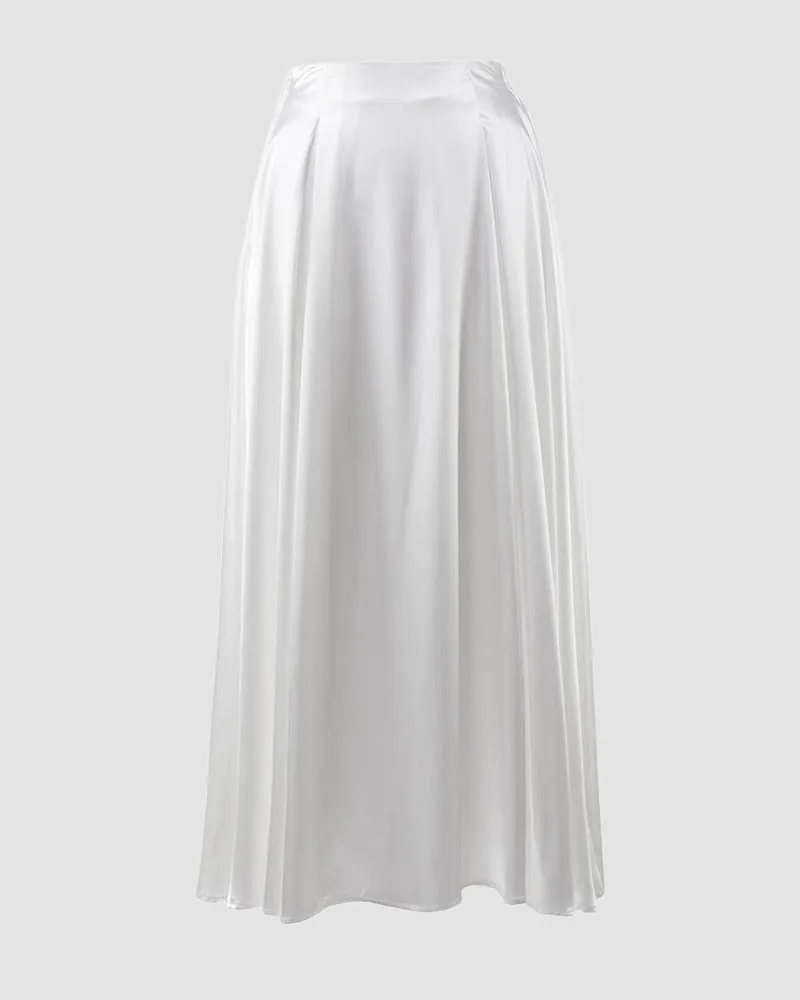 Elegant High Waist Satin Long Skirts