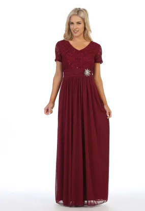 Elegant Mother Of Bride Dresses Long Lace Bodice Dress with Short Sleeves Gowns Evening Dresses