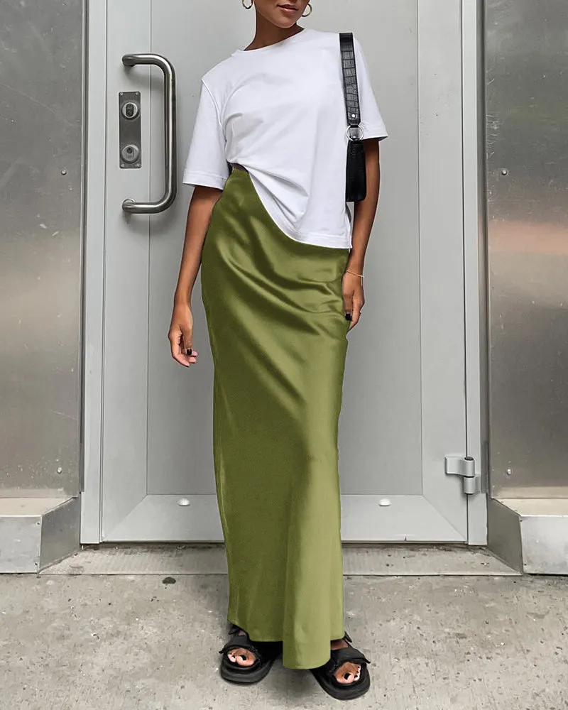 Elegant Satin Trumpet Skirts Fashion Slim High Waist Skirts