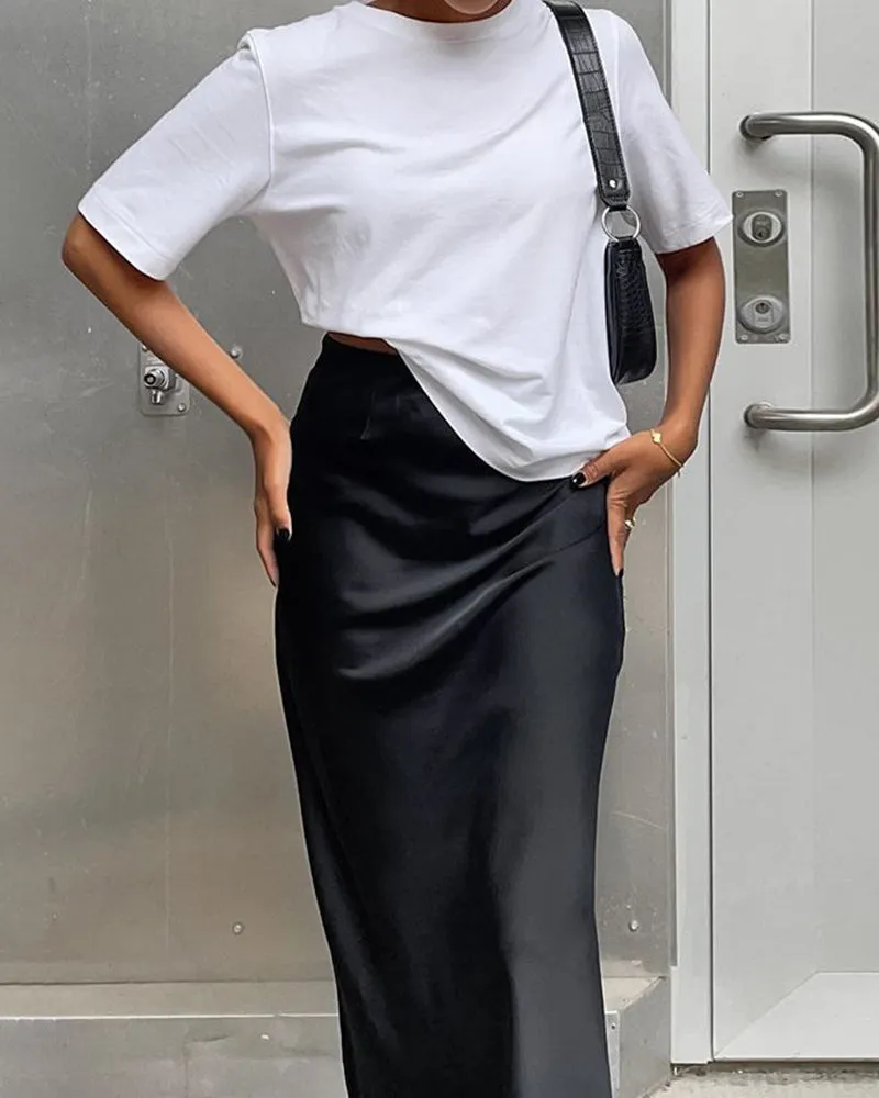 Elegant Satin Trumpet Skirts Fashion Slim High Waist Skirts