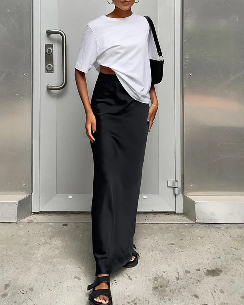 Elegant Satin Trumpet Skirts Fashion Slim High Waist Skirts