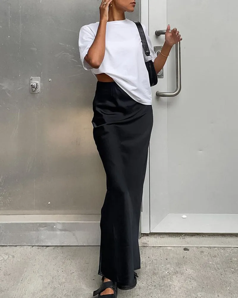 Elegant Satin Trumpet Skirts Fashion Slim High Waist Skirts