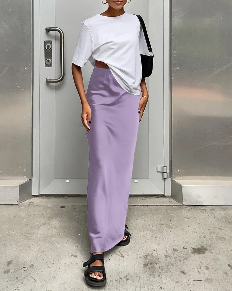 Elegant Satin Trumpet Skirts Fashion Slim High Waist Skirts