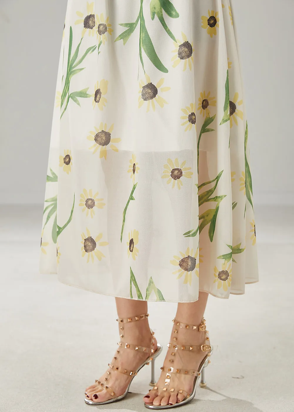 Elegant White Bamboo Print Linen Skirts Summer YU1007