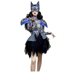 Female Stretch Slim Mask Performance Costumes Long Sleeve Elastic Dress Festival Celebration Suits Party Show Skirts