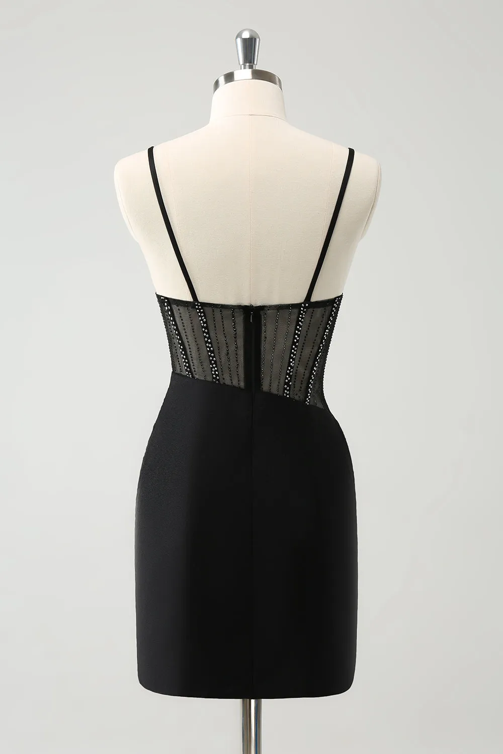 Glitter Black Tight Short Spaghetti Straps Corset Homecoming Dresses Sexy Party Dress