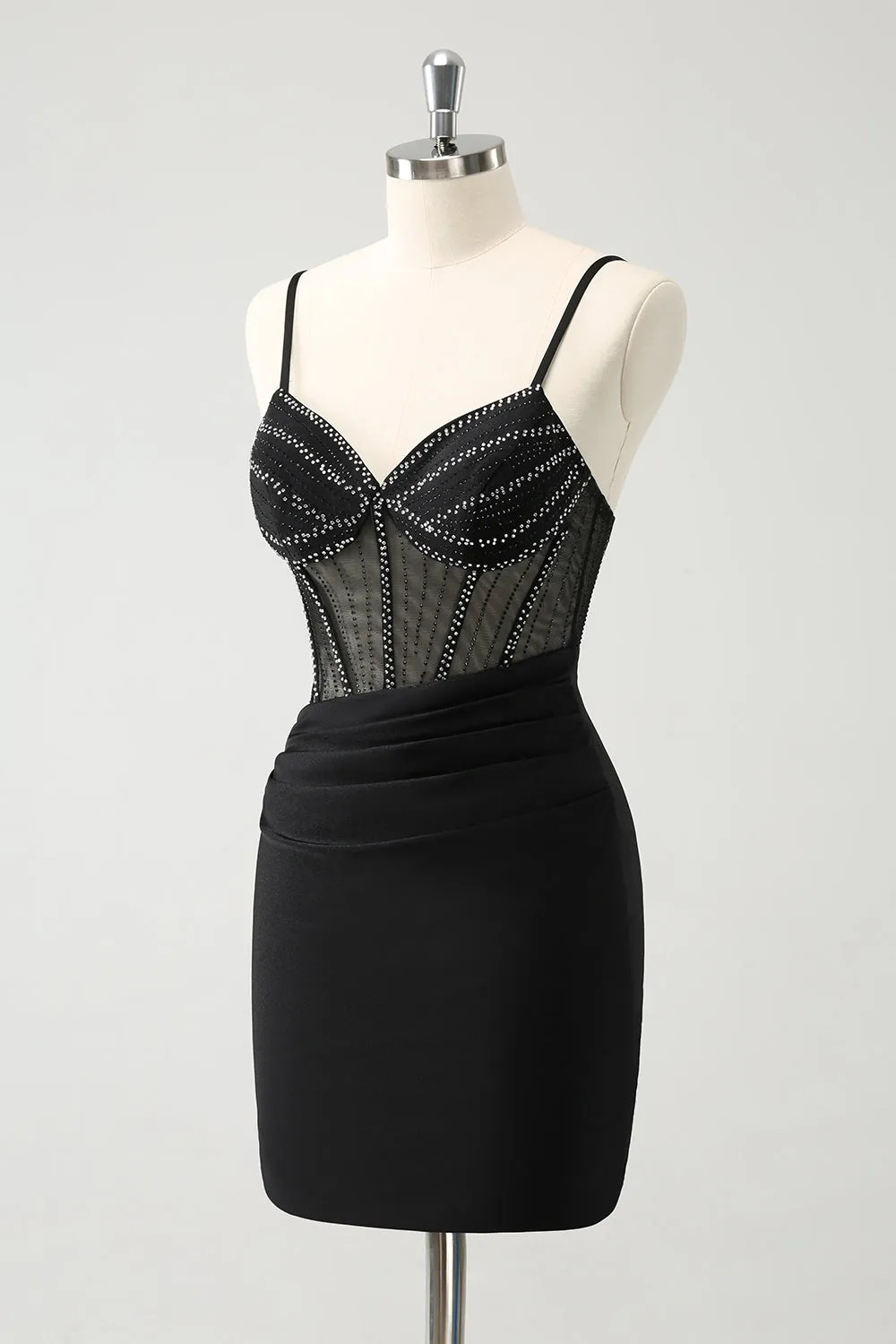 Glitter Black Tight Short Spaghetti Straps Corset Homecoming Dresses Sexy Party Dress
