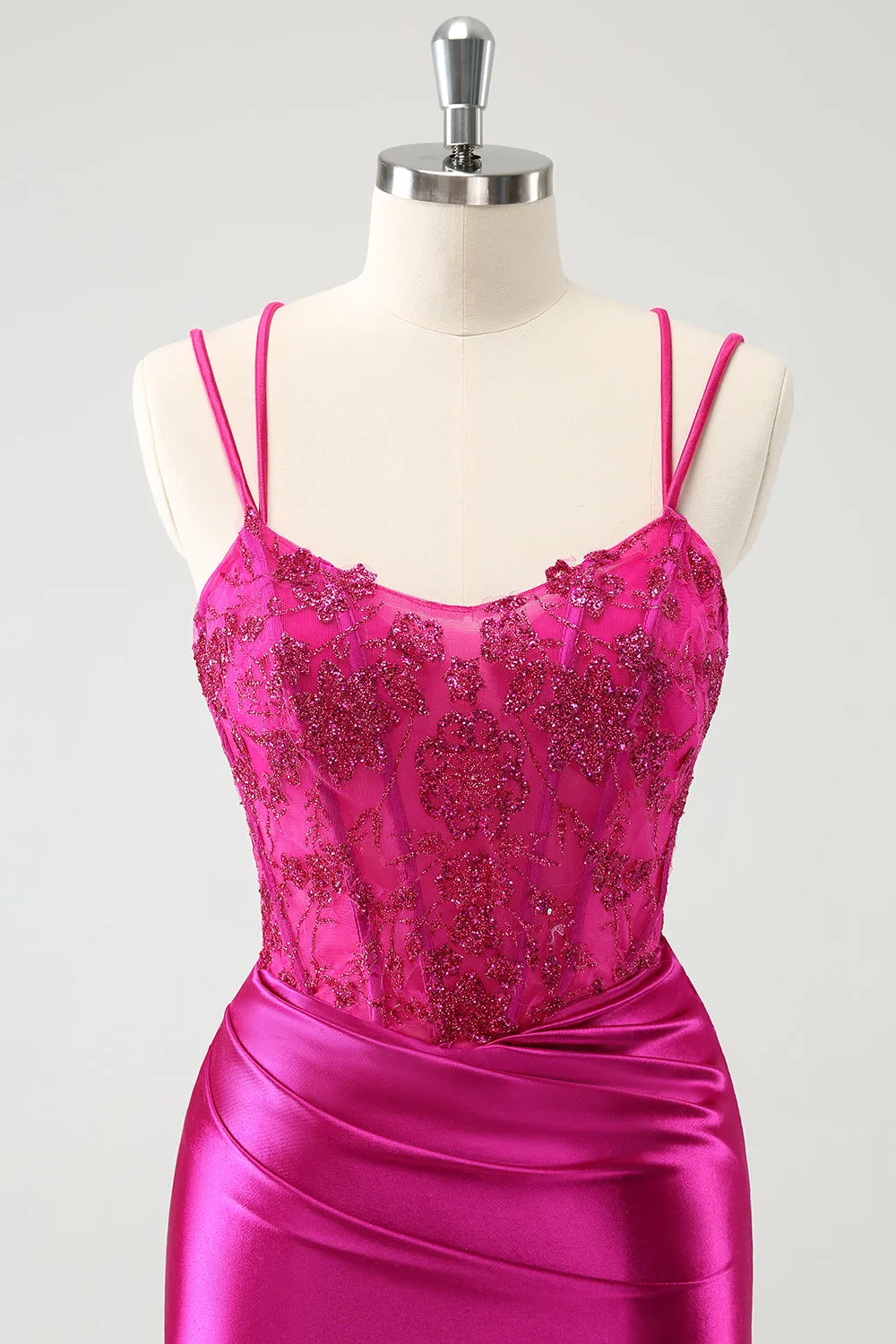 Glitter Fuchsia Rushed Corset Short Tight Homecoming Dresses with Lace Up Back Party Dress