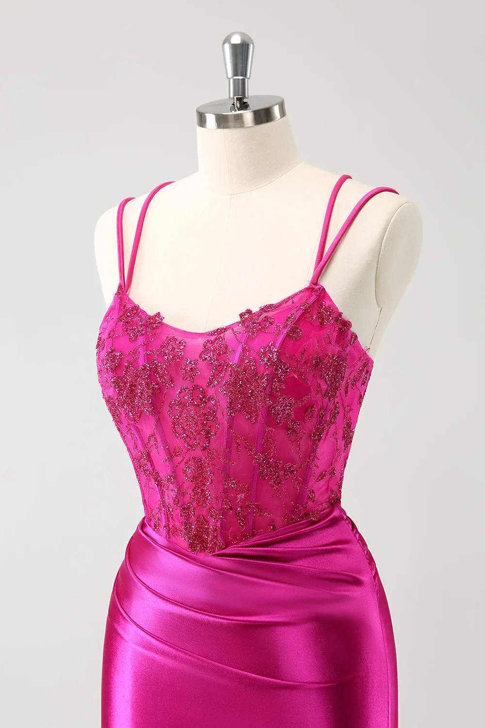 Glitter Fuchsia Rushed Corset Short Tight Homecoming Dresses with Lace Up Back Party Dress