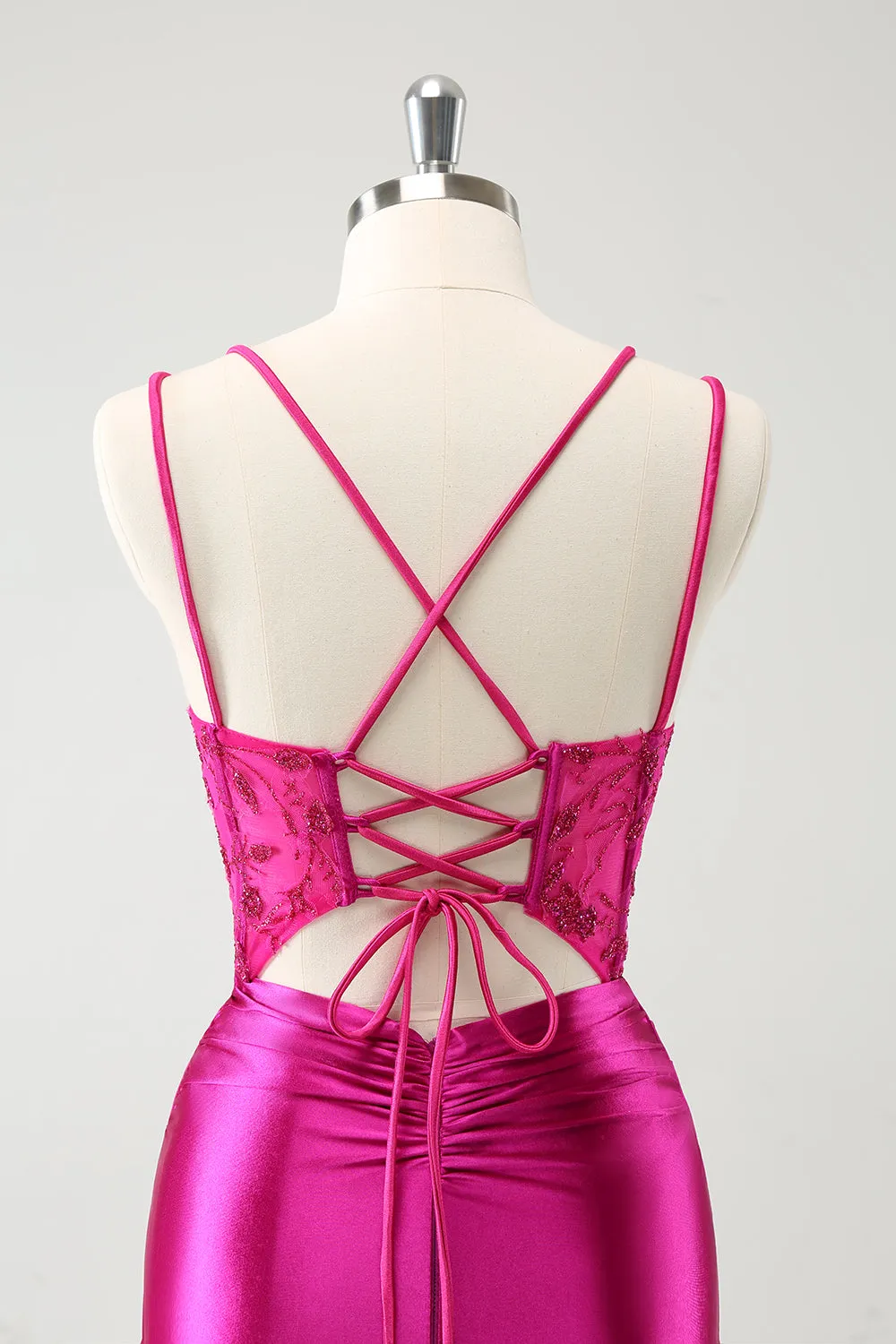 Glitter Fuchsia Rushed Corset Short Tight Homecoming Dresses with Lace Up Back Party Dress