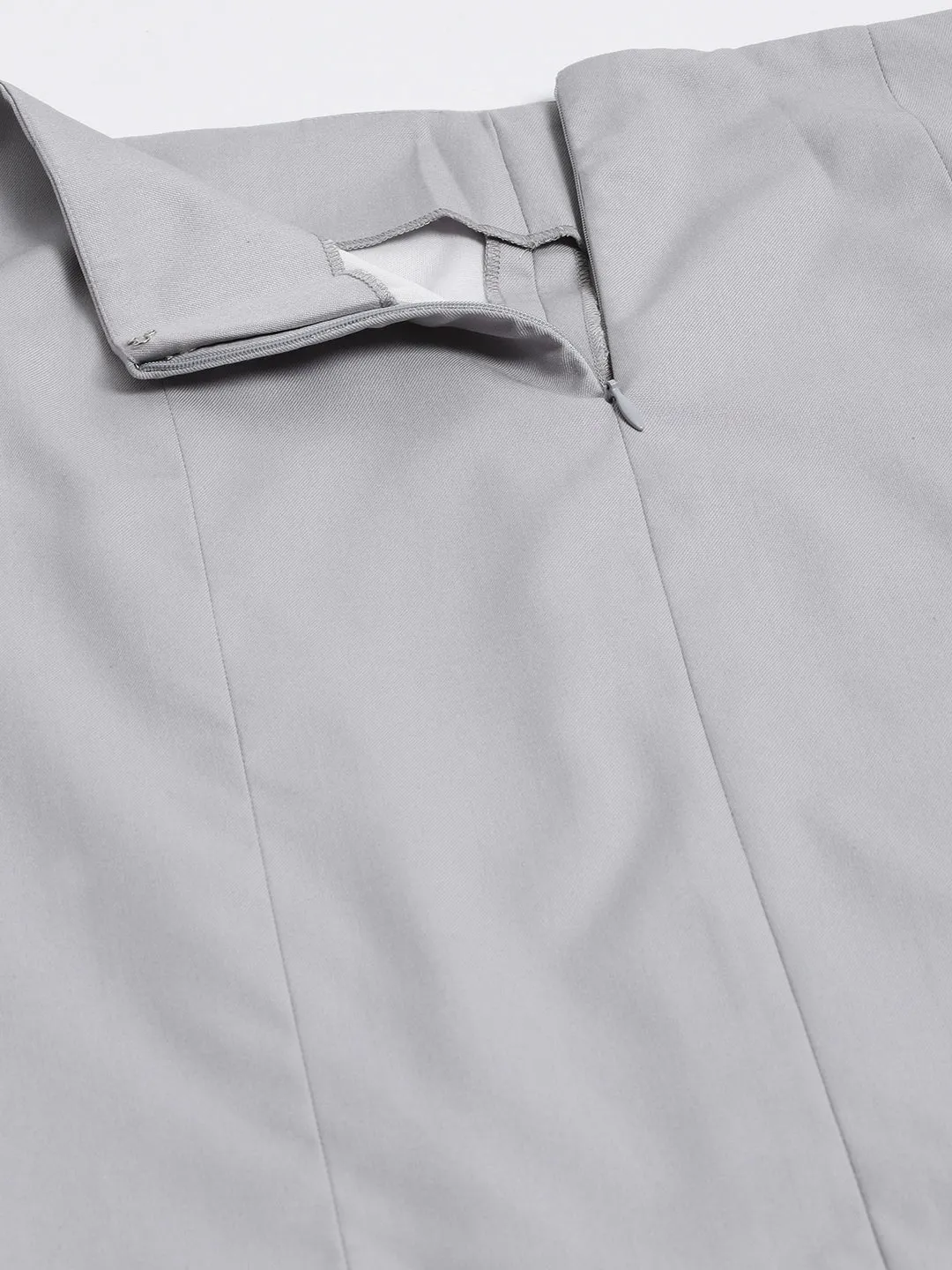 Grey Polyester Straight Skirt