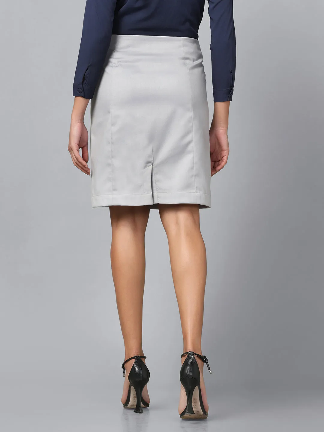 Grey Polyester Straight Skirt
