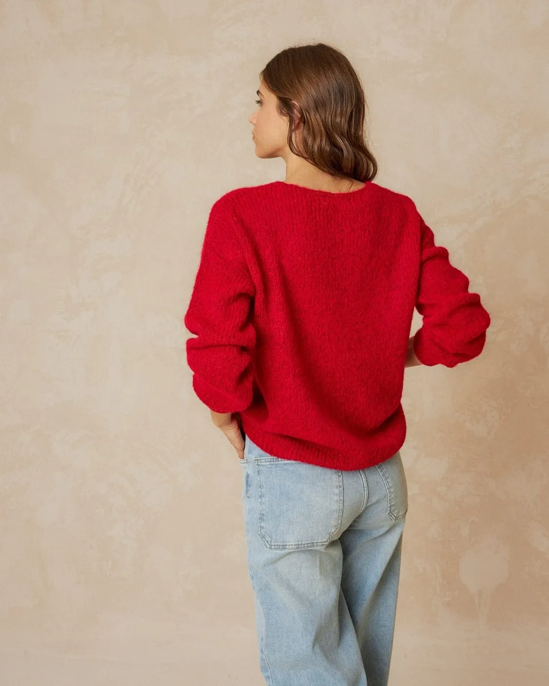 Indi & Cold Basic V Neck Sweater Rojo