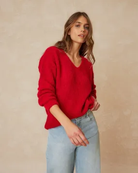 Indi & Cold Basic V Neck Sweater Rojo