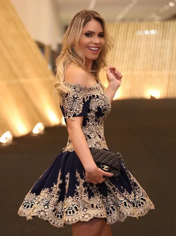 Lace Homecoming Dresses,Homecoming Dress wit Sleeves,Off Shoulder Homecoming Dress,HC00086