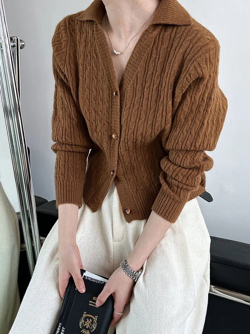 Lapel Button Short Cardigan
