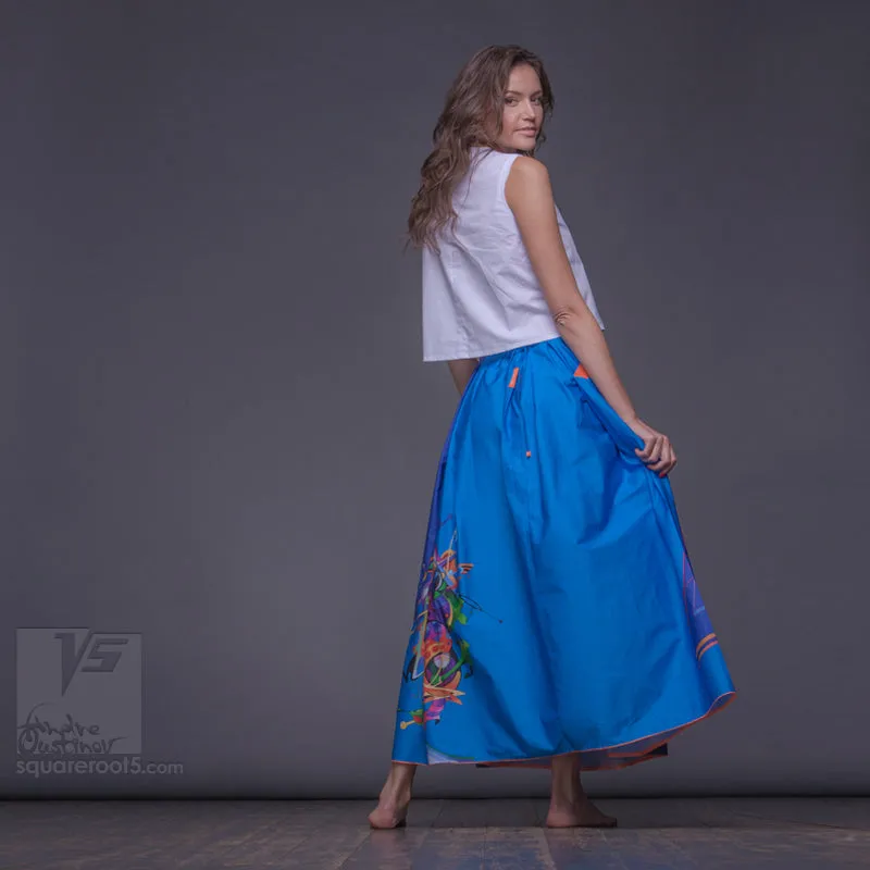 Long cotton skirt "Samurai Girl" model "Cosmic Cerulean"