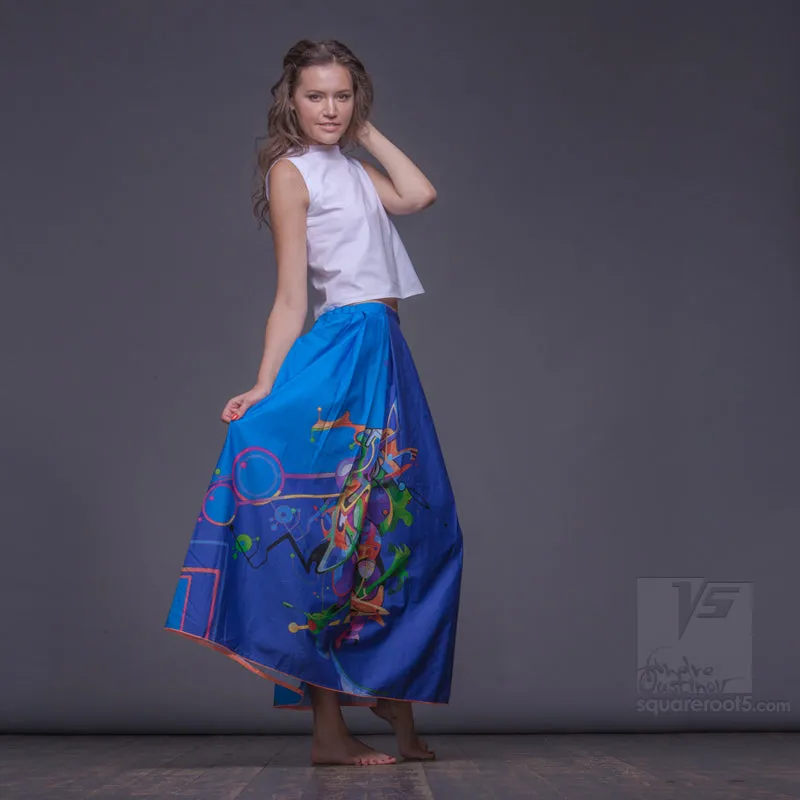 Long cotton skirt "Samurai Girl" model "Cosmic Cerulean"