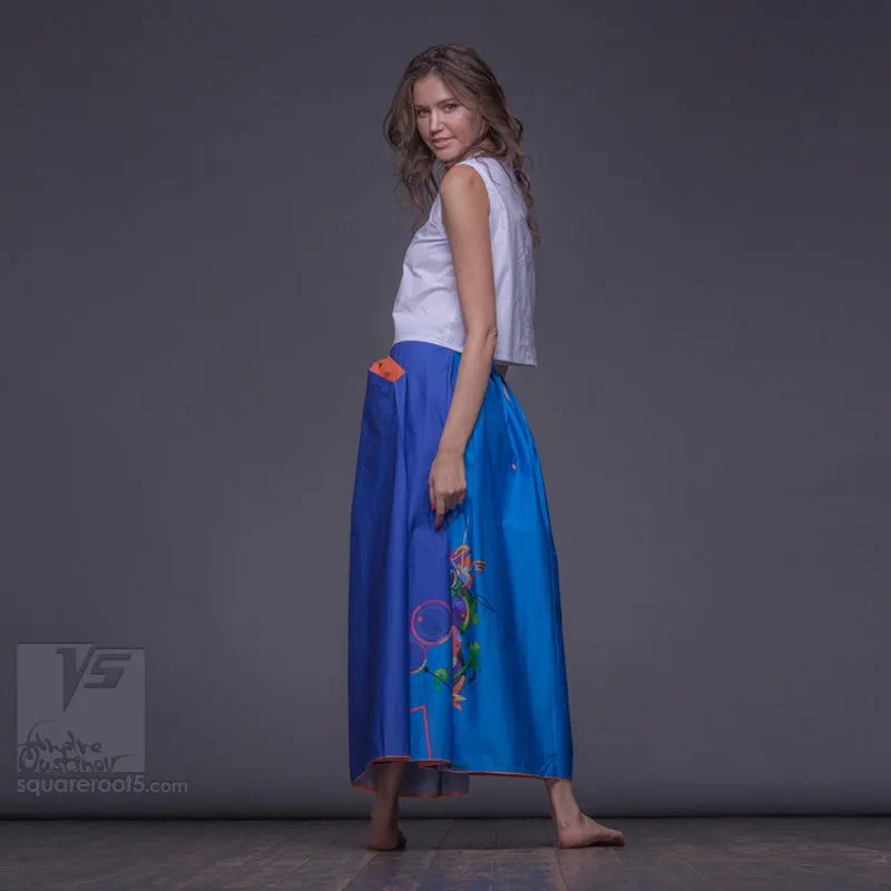 Long cotton skirt "Samurai Girl" model "Cosmic Cerulean"