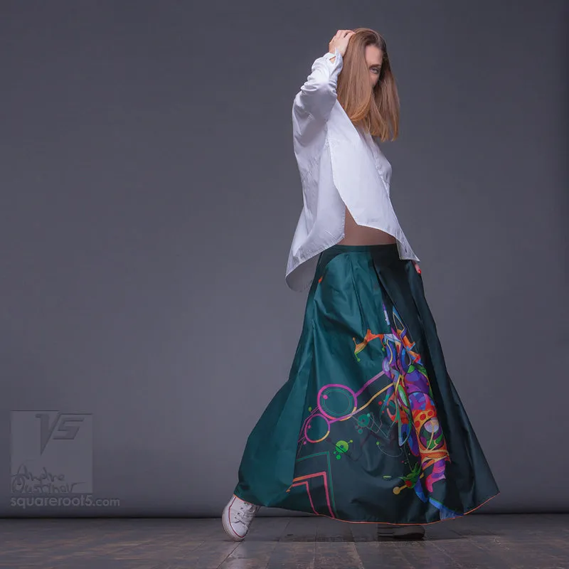 Long cotton skirt "Samurai Girl" model "Cosmic Emerald"