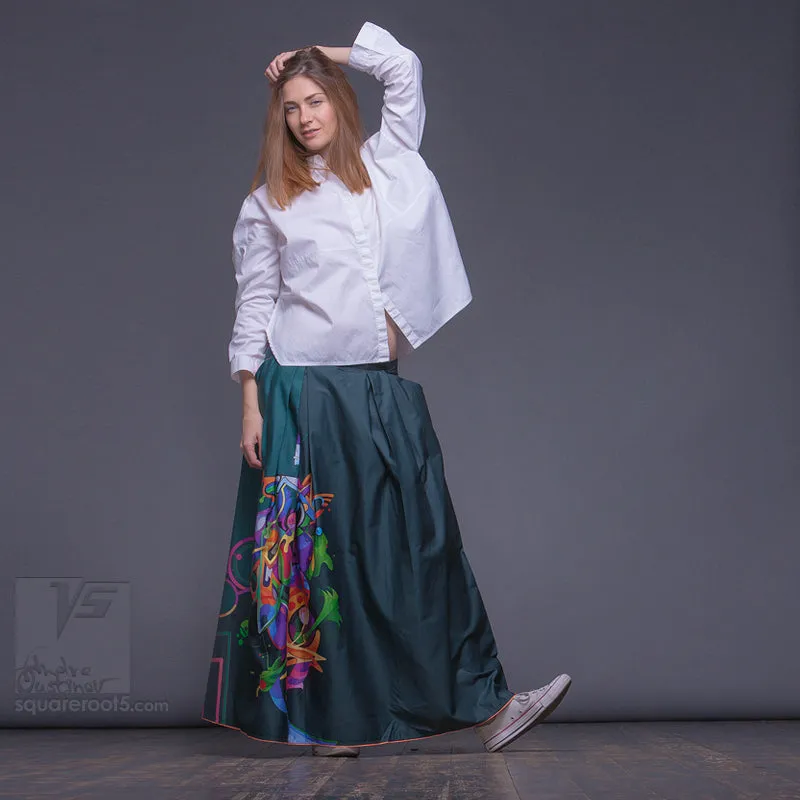 Long cotton skirt "Samurai Girl" model "Cosmic Emerald"