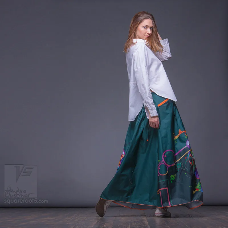 Long cotton skirt "Samurai Girl" model "Cosmic Emerald"