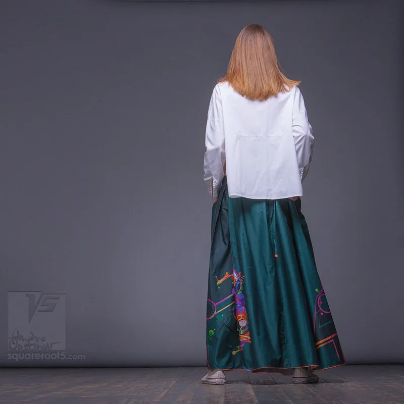 Long cotton skirt "Samurai Girl" model "Cosmic Emerald"