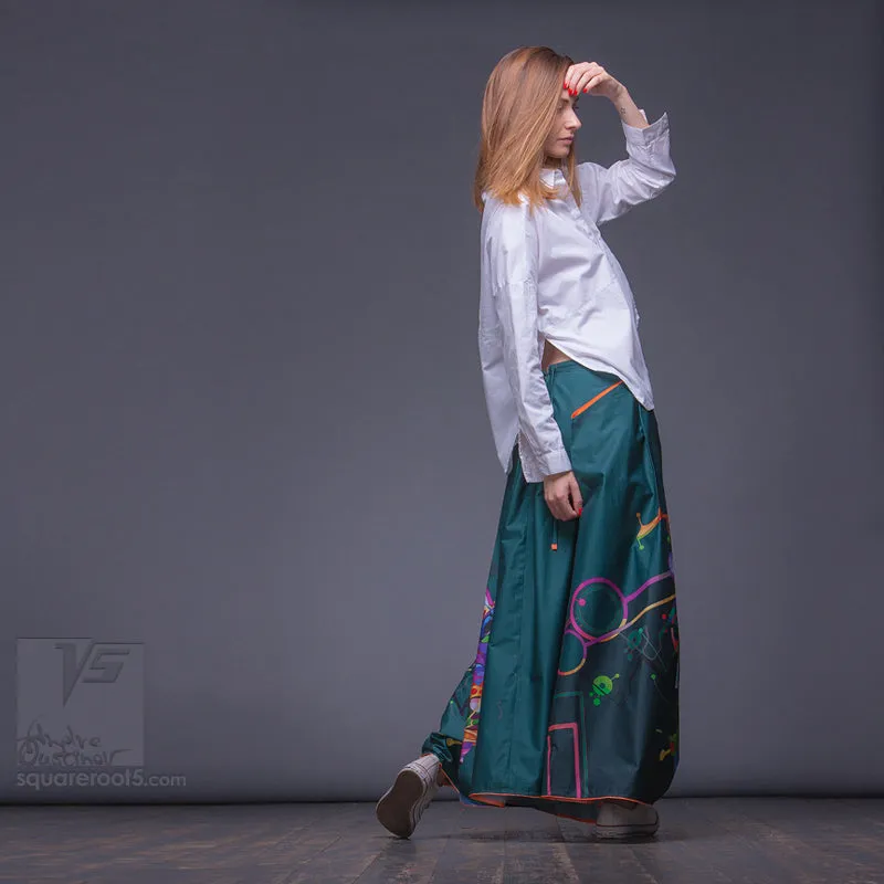 Long cotton skirt "Samurai Girl" model "Cosmic Emerald"