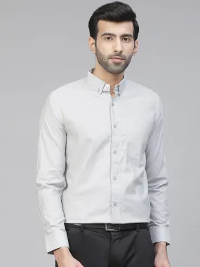 Men Grey Twill Weave Smart Slim Fit Solid Formal Shirt
