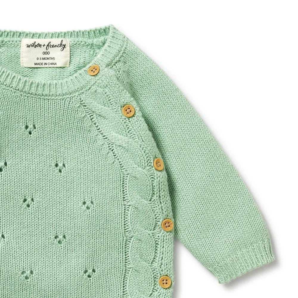 Mint Green Knitted Pointelle Kimono Cardigan