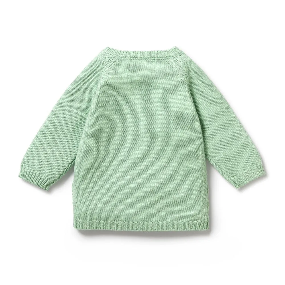 Mint Green Knitted Pointelle Kimono Cardigan