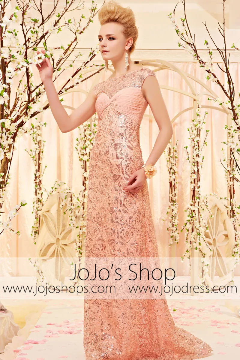 Modest Peach Pink Lace Evening Dress CX830366