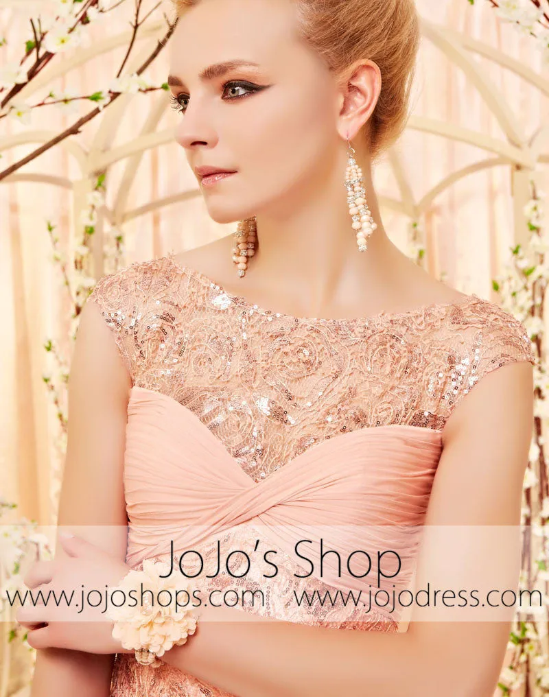 Modest Peach Pink Lace Evening Dress CX830366