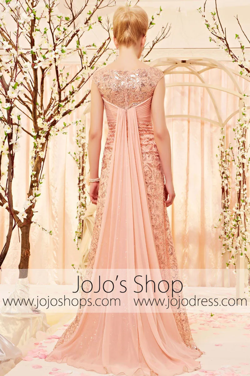 Modest Peach Pink Lace Evening Dress CX830366