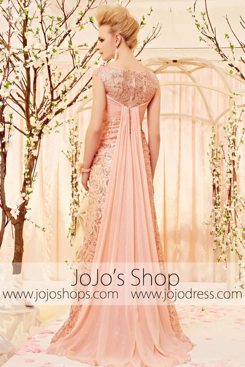 Modest Peach Pink Lace Evening Dress CX830366