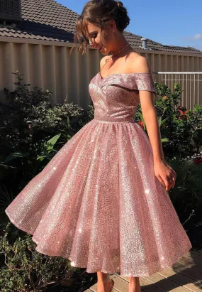 Pink Sequins Short Prom Dresses A-Line Party Dresses Sparkly Homecoming Dresses