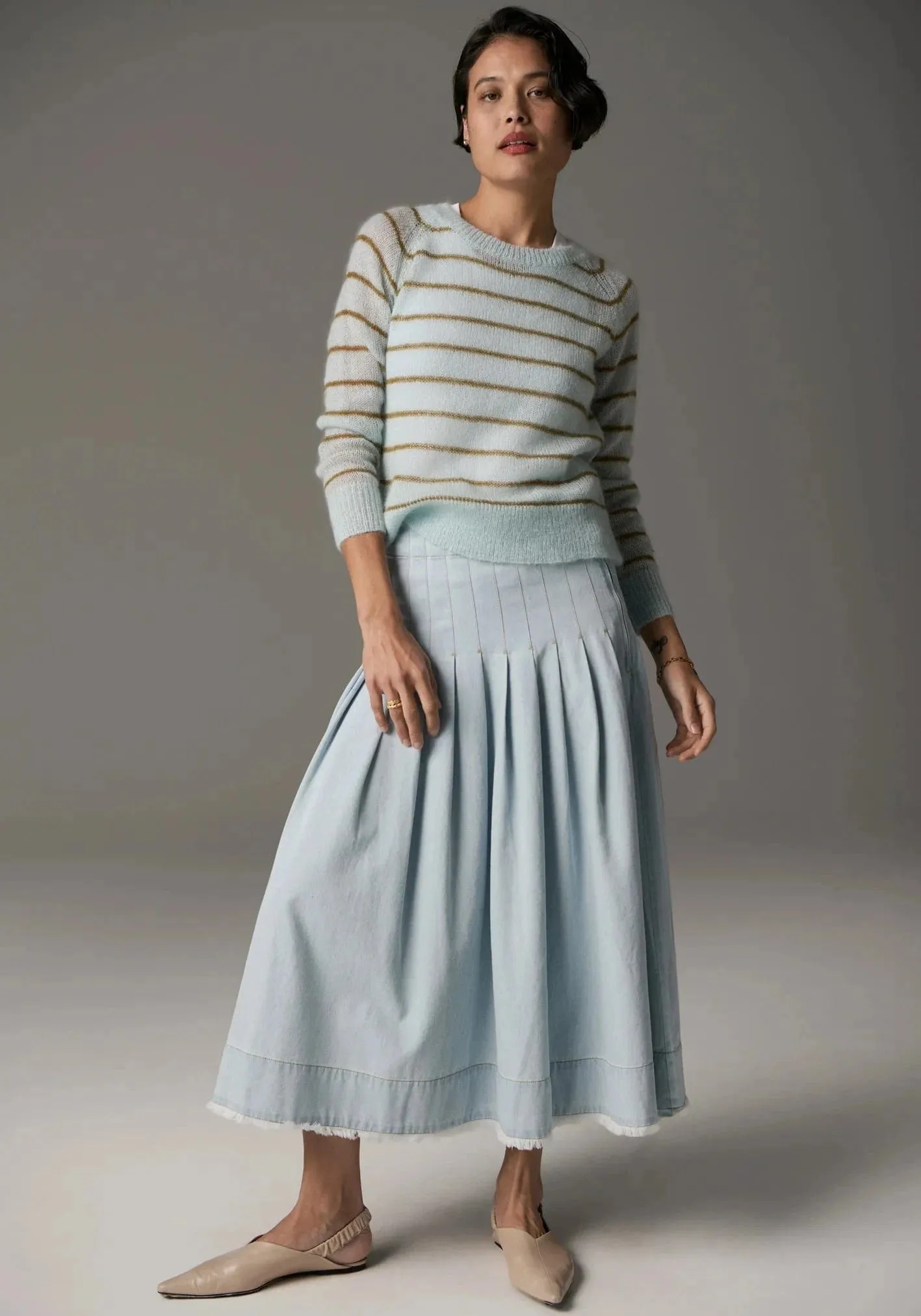 POL Clothing Maia Stripe Knit Blue/Khaki