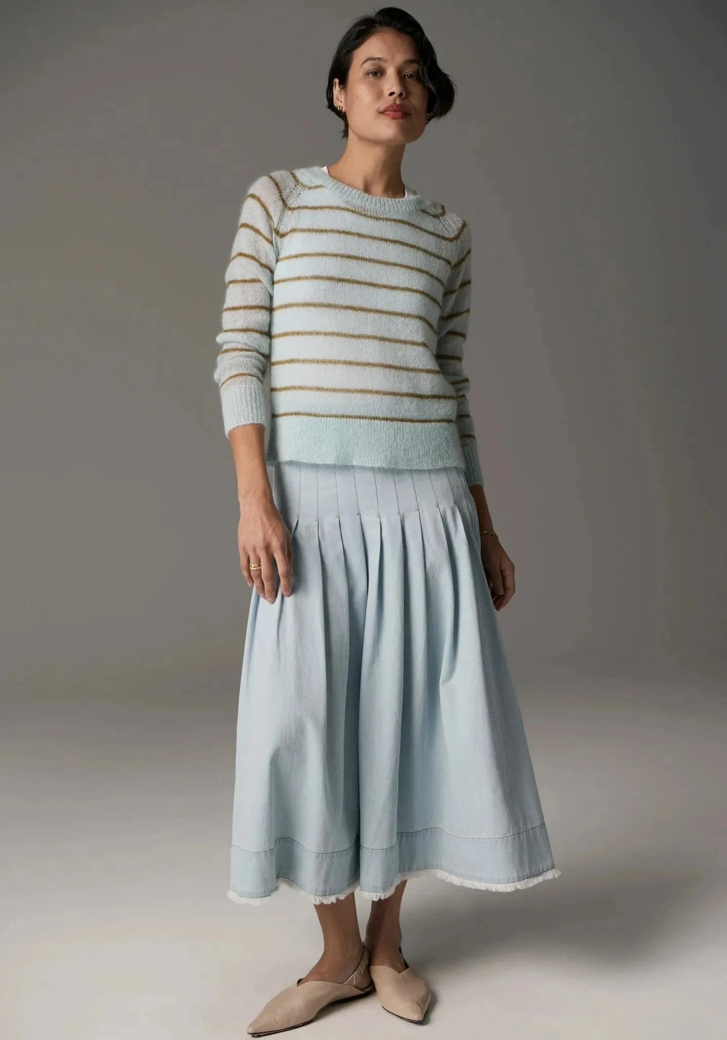 POL Clothing Maia Stripe Knit Blue/Khaki