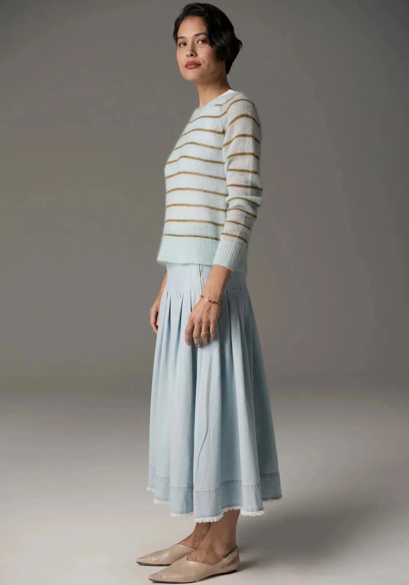 POL Clothing Maia Stripe Knit Blue/Khaki