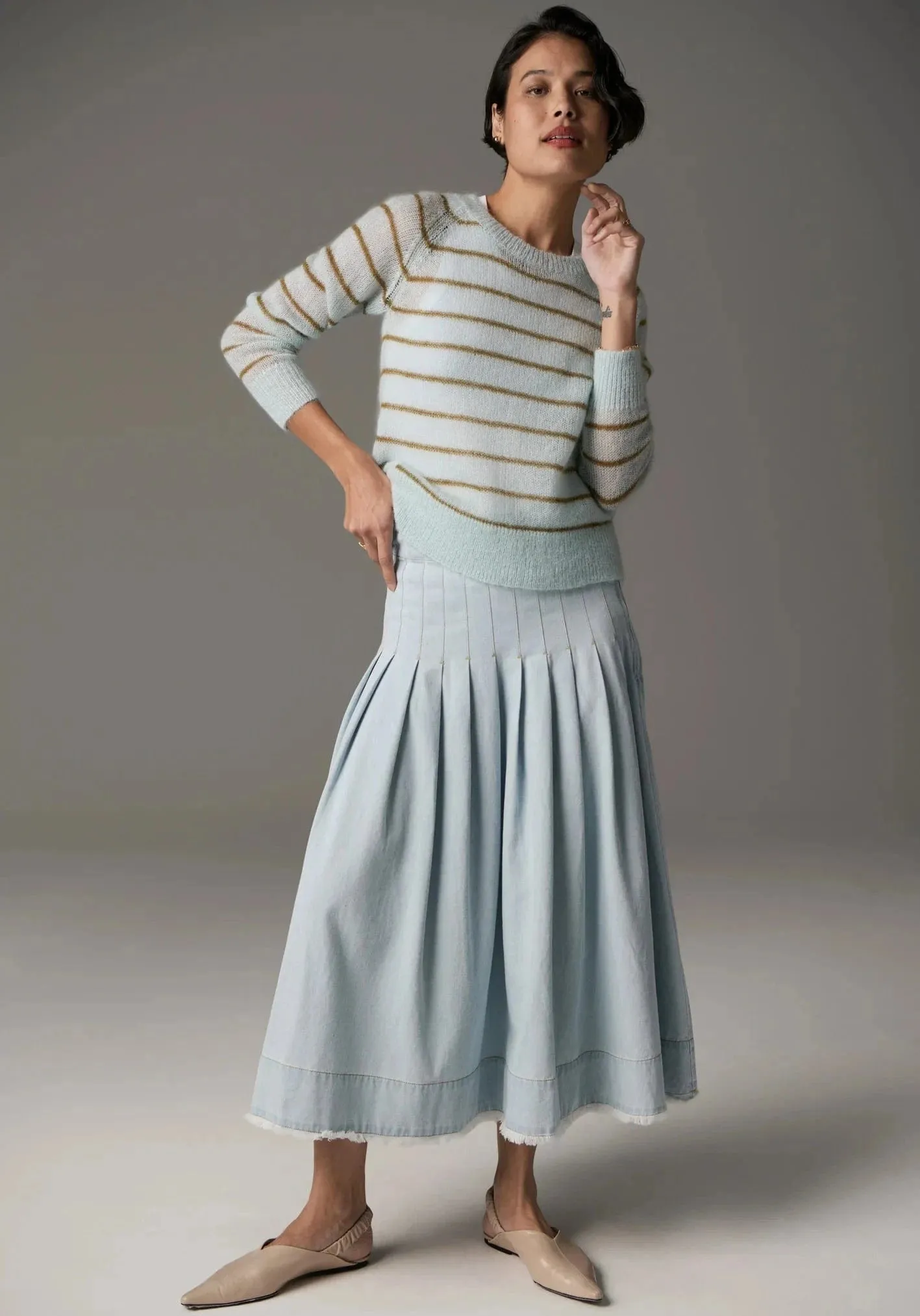 POL Clothing Maia Stripe Knit Blue/Khaki