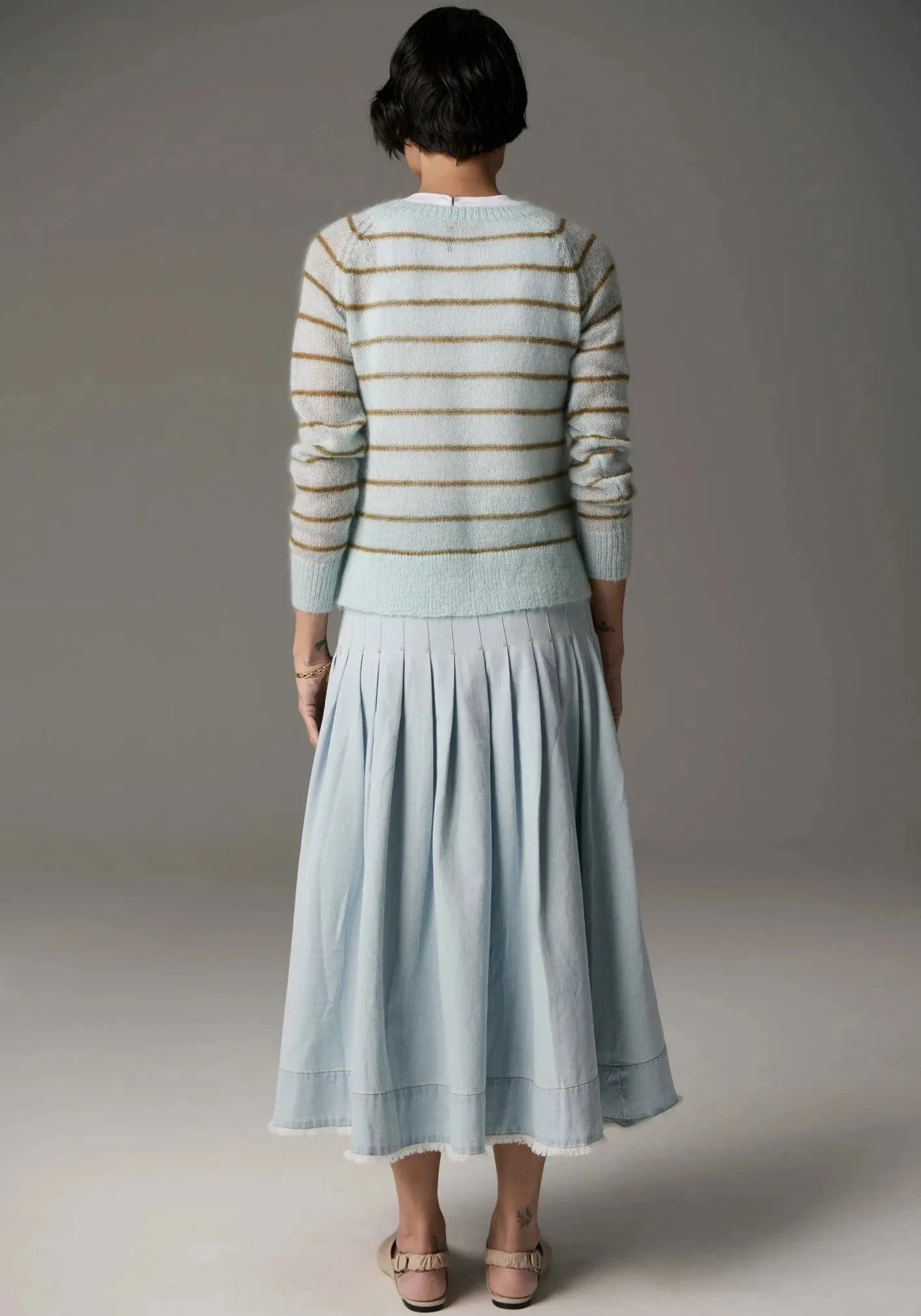 POL Clothing Maia Stripe Knit Blue/Khaki