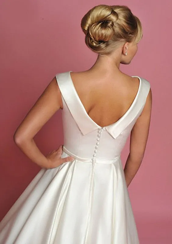 Retro 50s Tea Length Wedding Dress with Boat Neck and V Back | DV2061