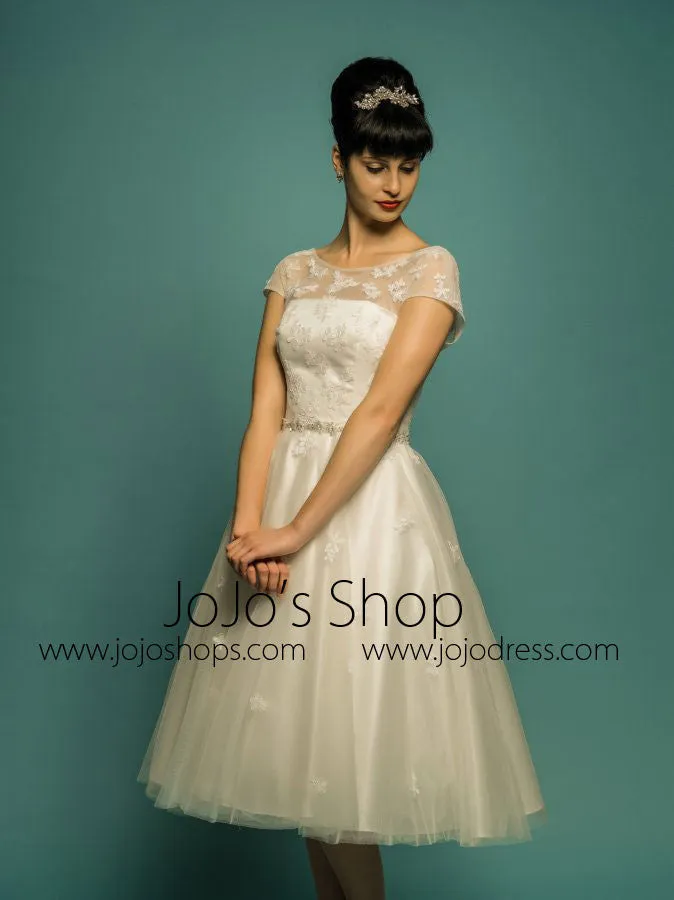 Vintage Retro 50s Modest Lace Wedding Dress with Sleeves | DV2064