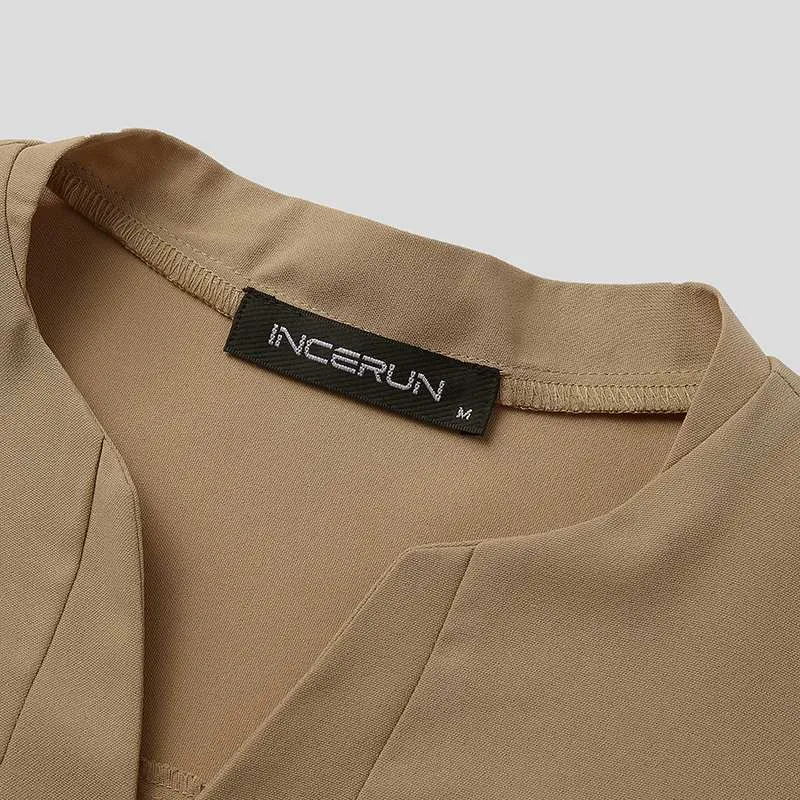 Voguable Fashion Men Brand Shirt Solid Long Sleeve V Neck Chic Button Casual Blouse  Streetwear Korean Style Shirts Camisas